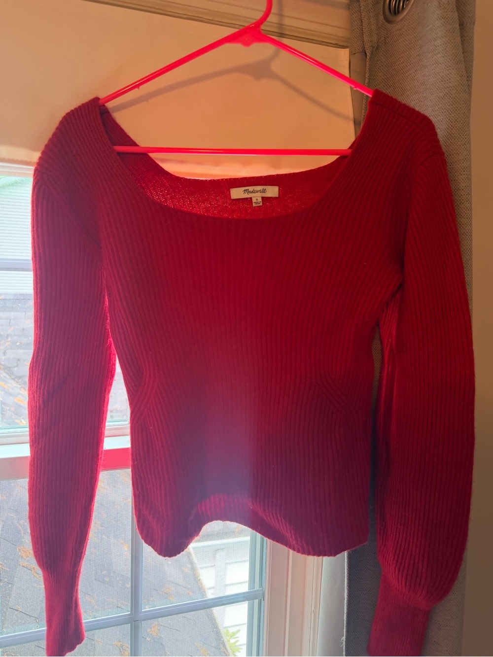 Madewell Red Ribbed Scoop-Neck Lightweight Sweater